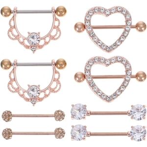 4 Pairs Women Papilla Studs Chic Shiny Breast Rings Body Piercing Jewelry